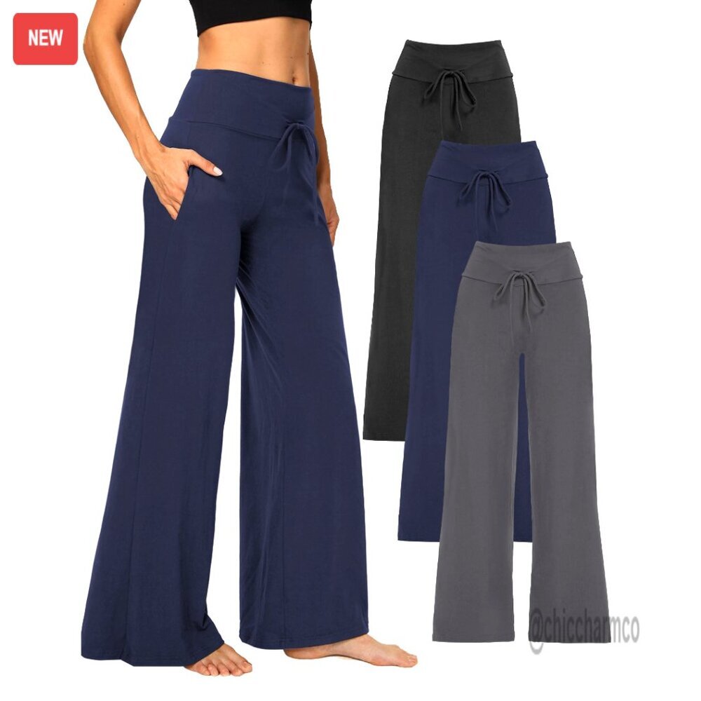 Women's Wide Leg Palazzo Pants with Pockets, High Waist Lounge Sweatpants